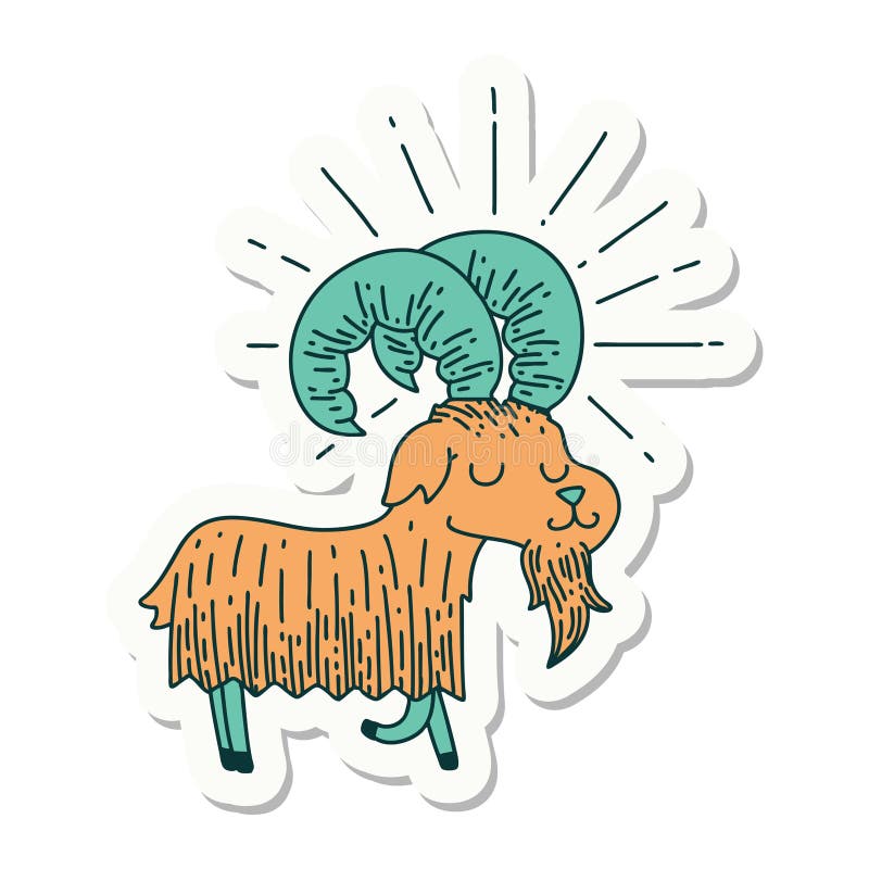 sticker of tattoo style happy goat