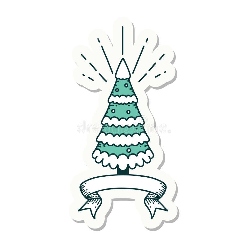 sticker of tattoo style snow covered pine tree