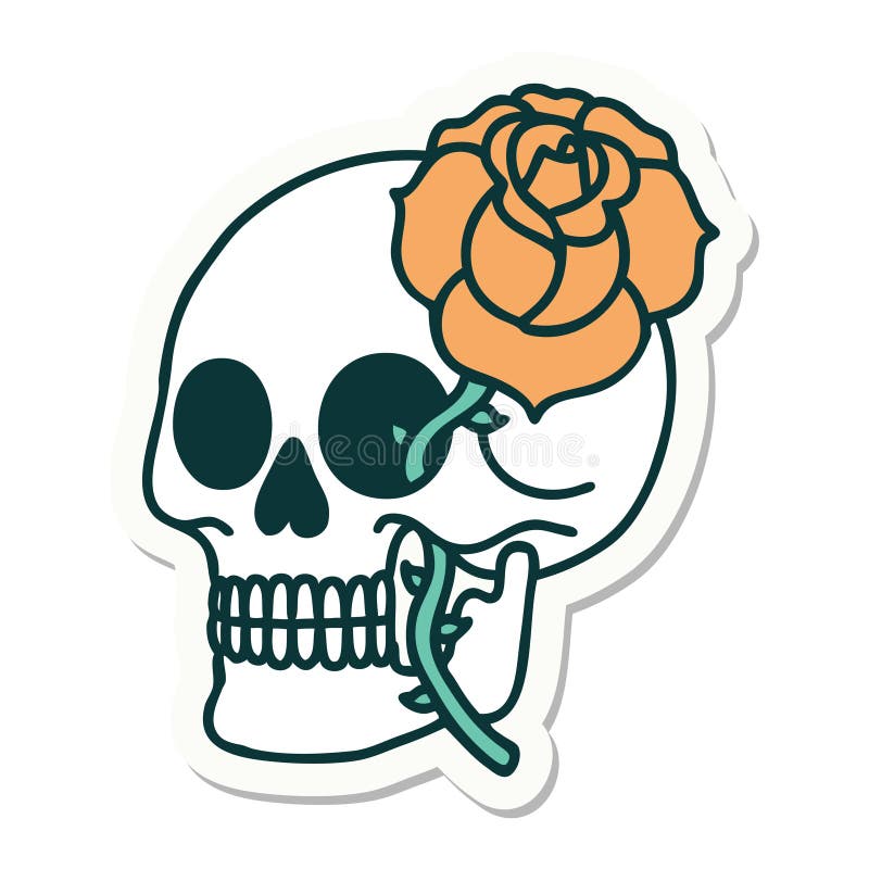 Tattoo Style Sticker of a Skull and Rose Stock Vector - Illustration of ...