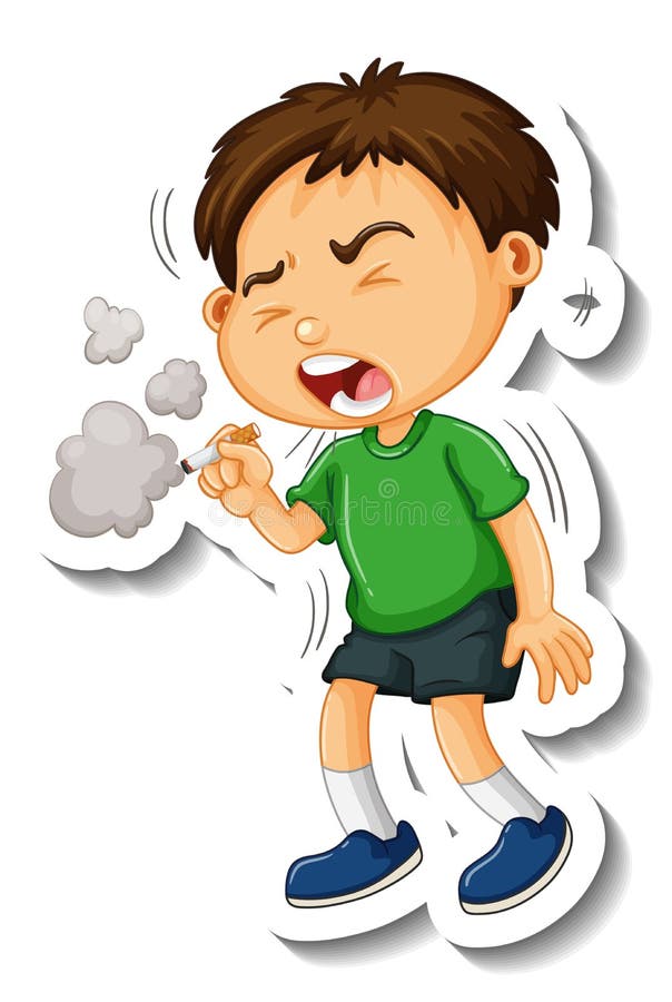 Sticker Template with a Boy Smoking Cartoon Character Isolated Stock Vector  - Illustration of little, card: 229477268