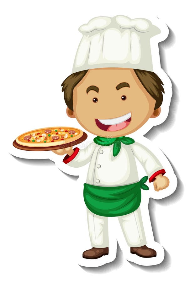 Sticker Template with a Chef Man Holds Pizza Tray Isolated Stock Vector ...
