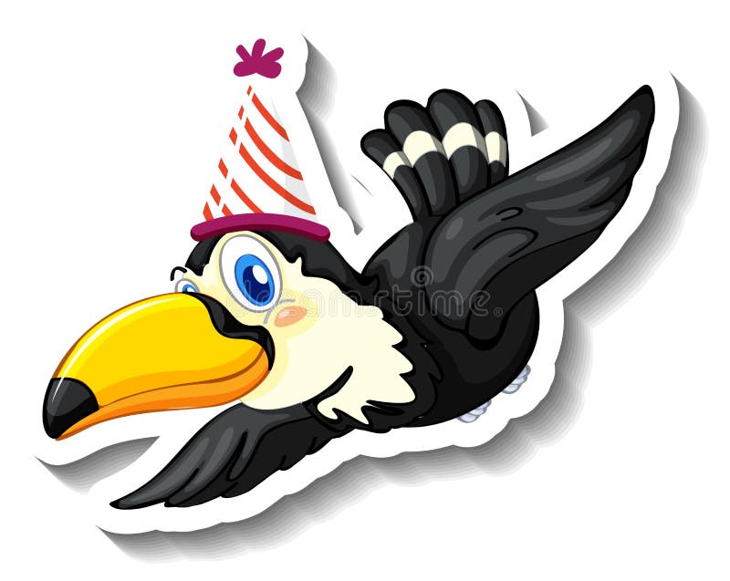 a-sticker-template-with-a-toucan-wearing-party-hat-stock-vector