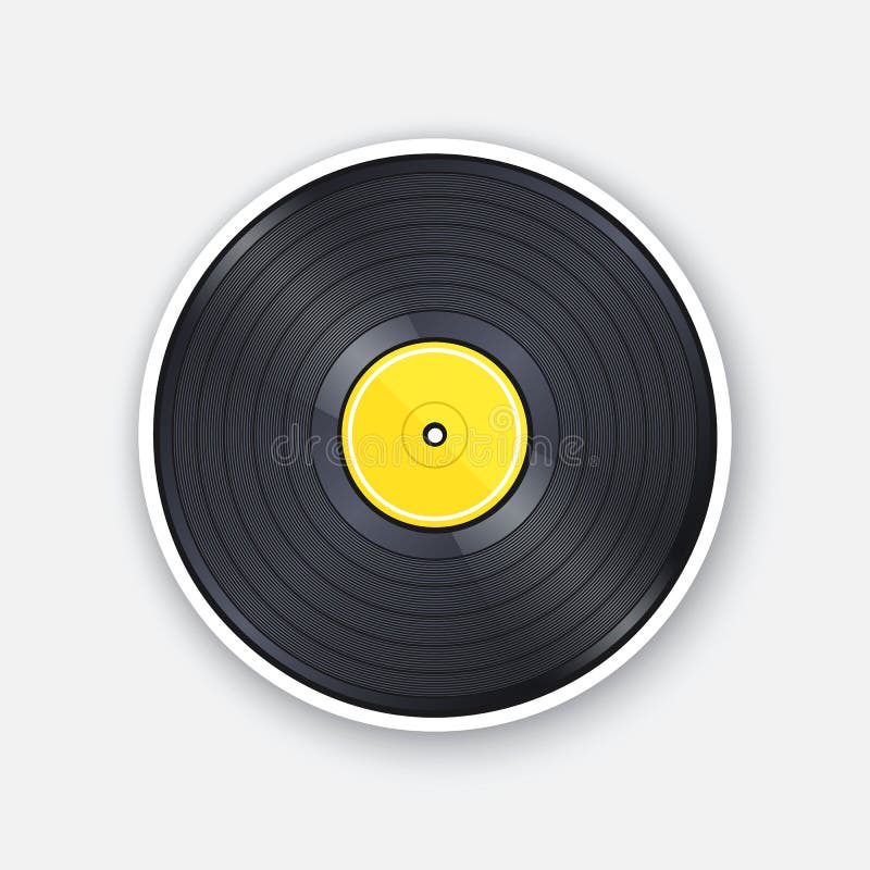 Sticker van een retro vinyl LP-plaat met een gele label royalty-vrije illustratie