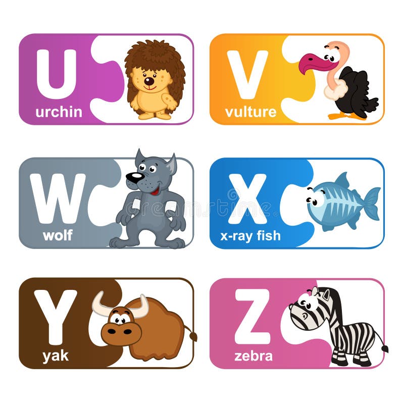 Stickers alphabet animals from U to Z