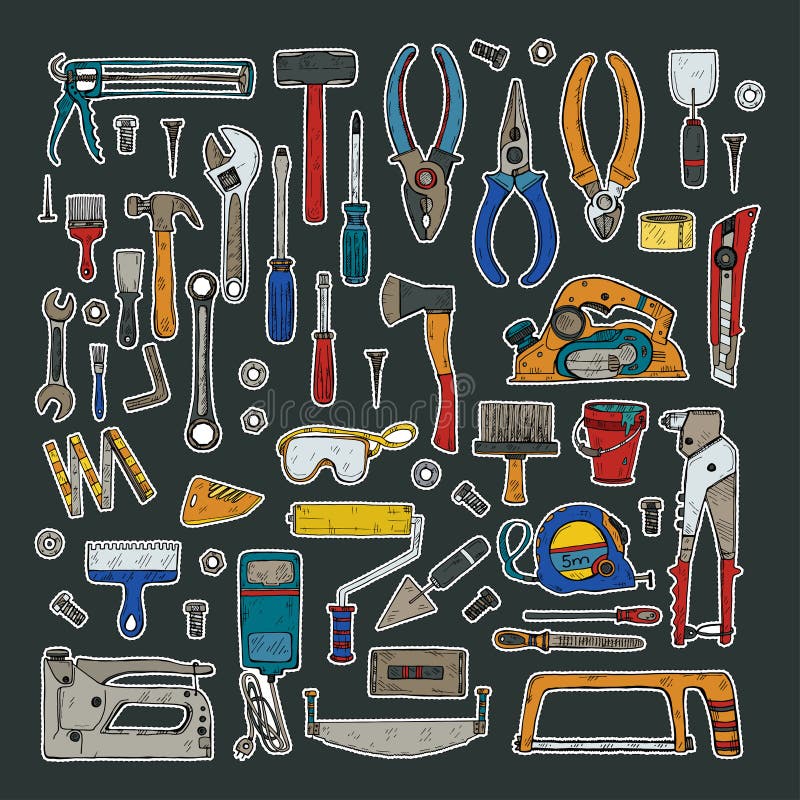 Repair things. Sticker Tools. House Repair Repair Tools. House Repair hand draw images. Repair House picture.