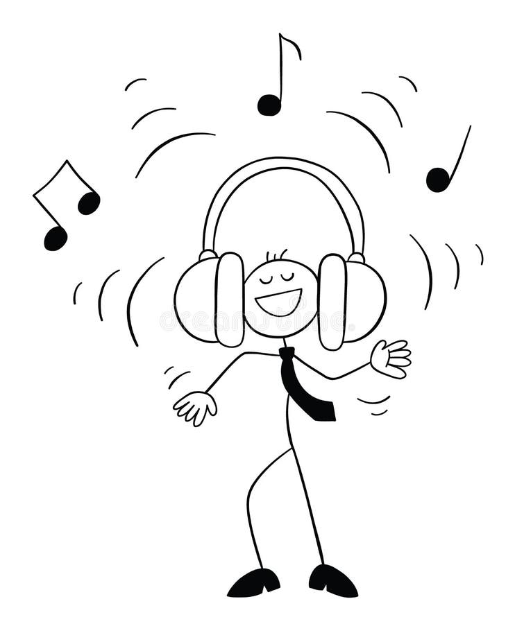 Stickman Businessman Character Listening To Loud Music with Big Earphones,  Vector Cartoon Illustration Stock Vector - Illustration of audio, employee:  222996668