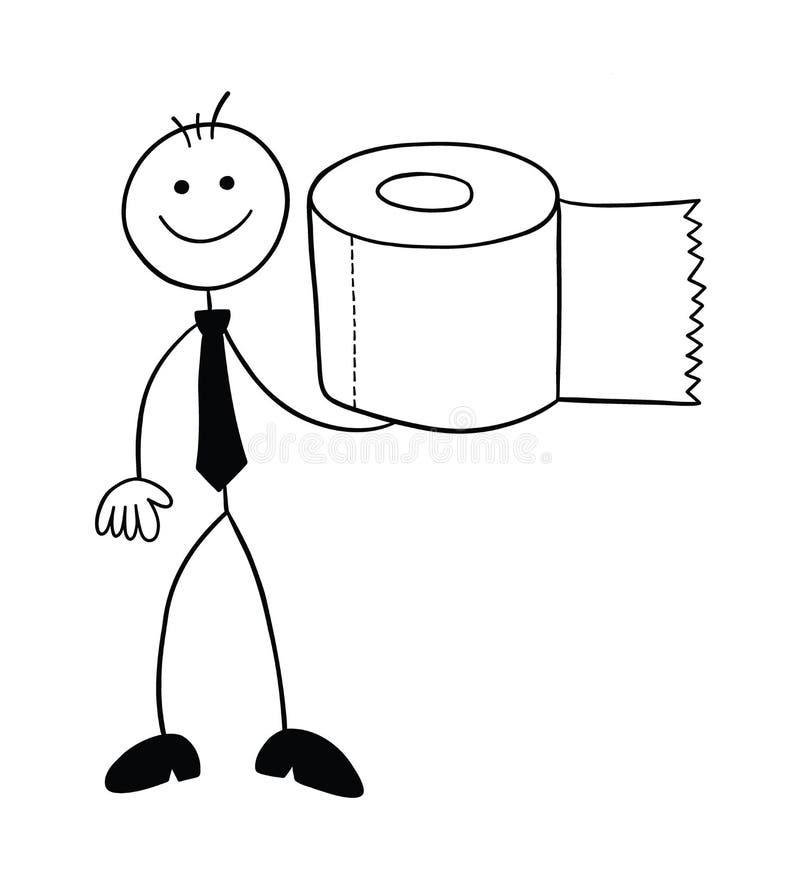 Stickman businessman character with toilet paper, vector cartoon illustration royalty free illustration
