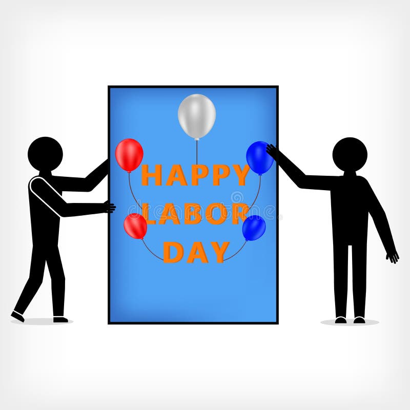 Stickman e una cartolina con una festa del lavoro felice dell'iscrizione royalty illustrazione gratis Stickman e una cartolina con una festa del lavoro felice dell'iscrizione royalty illustrazione gratis