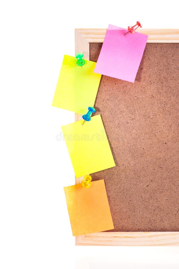 Sticky notes pinned on a cork board frame royalty free stock images Sticky notes pinned on a cork board frame royalty free stock images