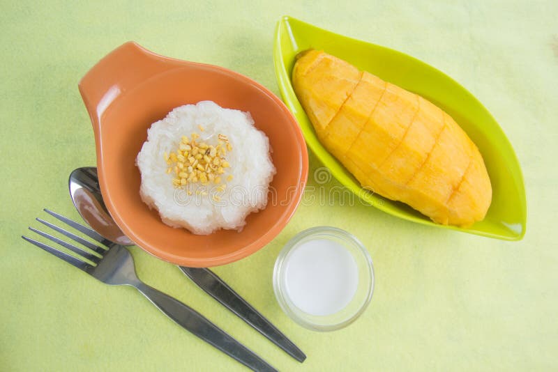 Sticky Rice Cooked with Coconut Milk and Mango Stock Photo Image of