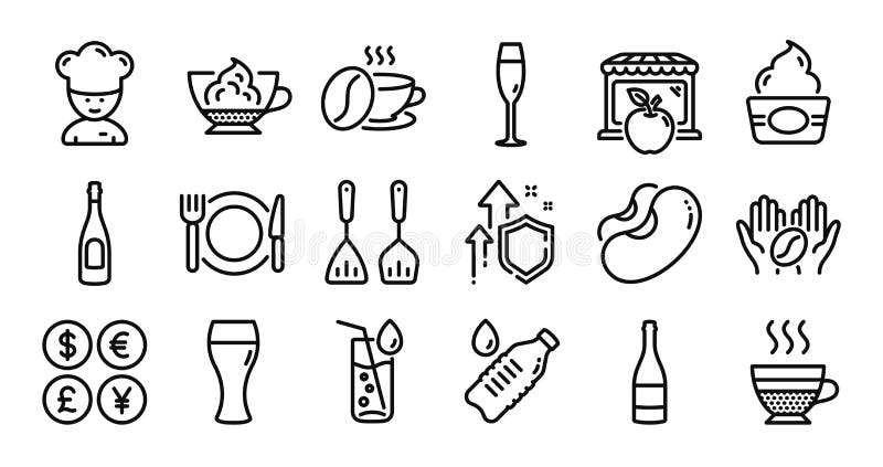 Sticle de apă de cafea și pictograme pentru linia de cremă de espresso. vector royalty free illustration