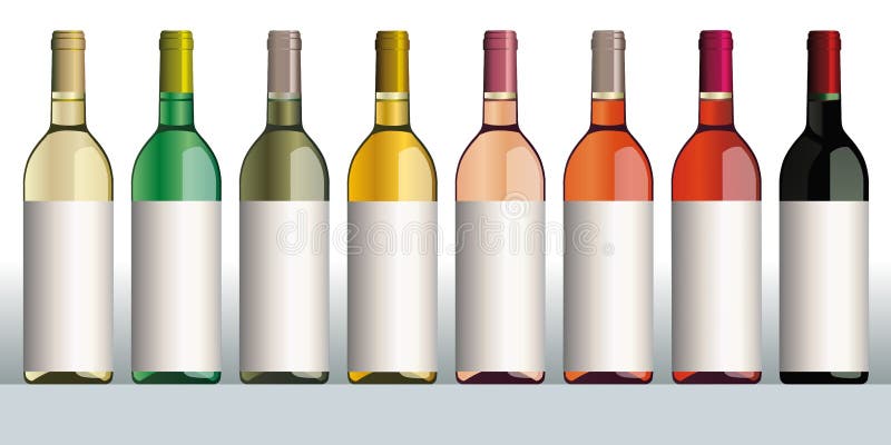 Sticle de vin de diferite culori stock illustration