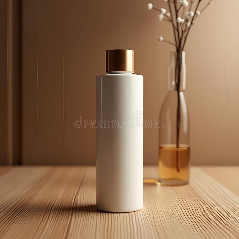Sticlă de păr elegantă și lipsită de efort pe o suprafață din lemn royalty free illustration