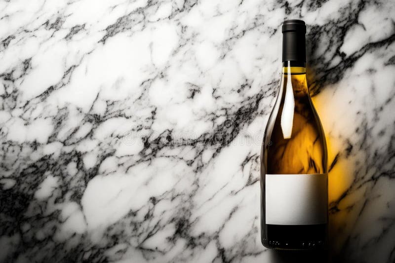 Sticlă de vin elegantă pe suprafața marmură cu iluminat luxos stock photo