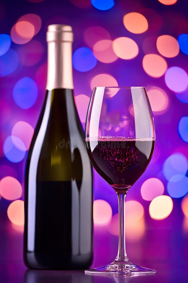 Sticlă de vin elegantă și sticlă cu fond vibrant royalty free stock images