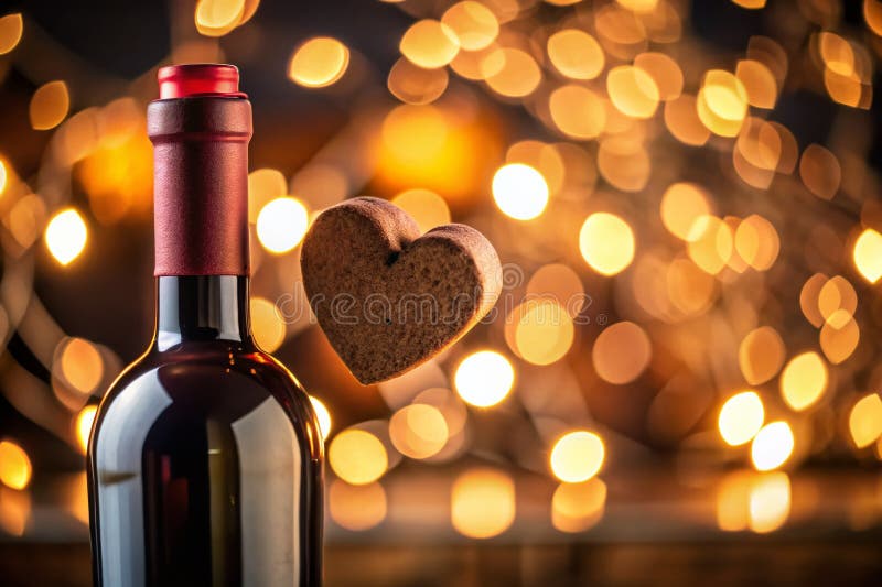 Sticlă de vin rafinată, cu dop în formă de inimă - O idee romantică de cadou pentru Ziua Îndrăgostiților royalty free illustration