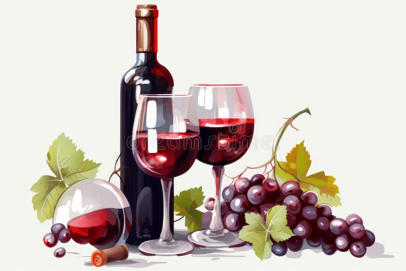 Sticlă de vin și pahare vectoriale. ai generativ royalty free illustration