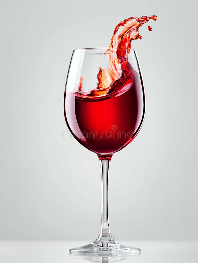 Sticlă elegantă de vin cu vin roșu bogat, care creează un strop dinamic împotriva aerului generat stock images