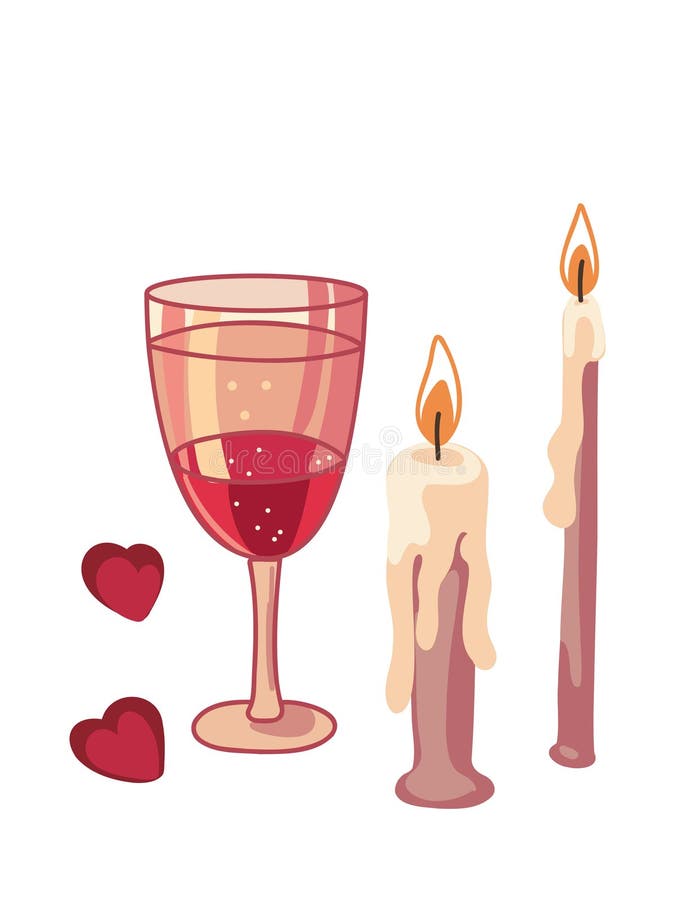 Sticlă elegantă de vin și lumânări strălucitoare royalty free illustration