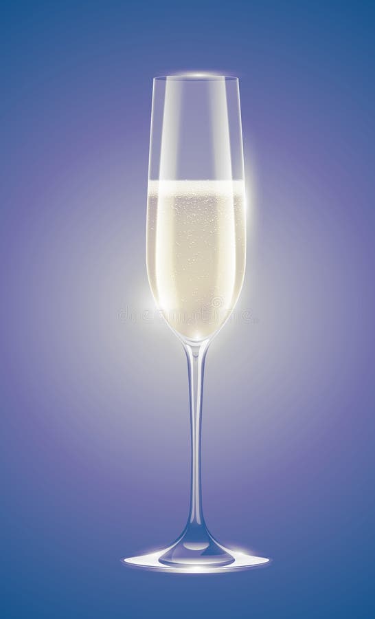 Sticlă transparentă de șampanie cu vin alb spumant. fond retroperitoneal violet colorat. an nou sau alt eveniment stock illustration