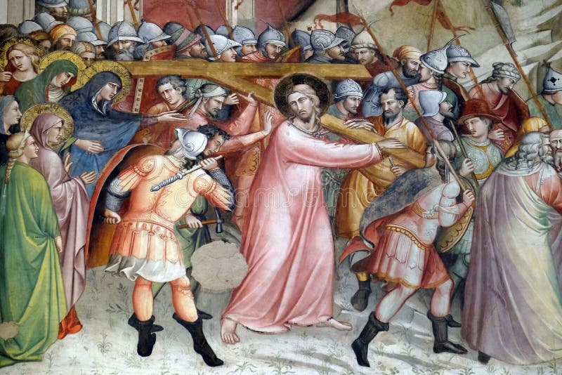 Stigning till calvaryen, freskomålning i sakristia i basilikadi Santa Croce i Florence