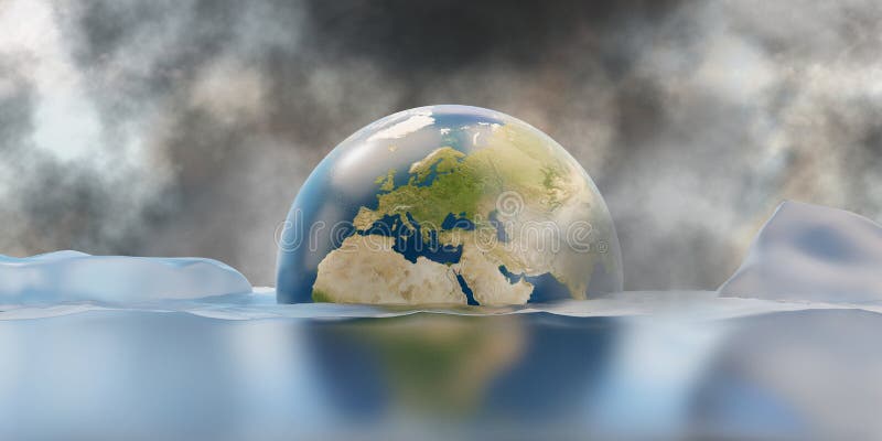 Stijging van het smeltijs en het zeeniveau planeet aarde onder water 3d-illustratie elementen van dit beeld die door NASA werden