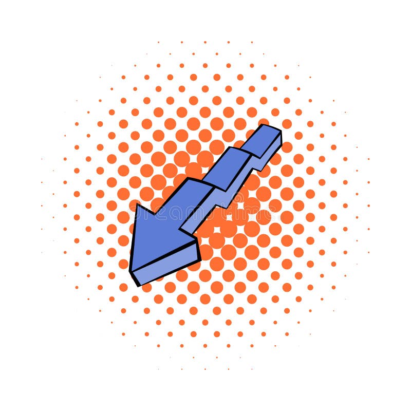Stil comici pictogramă săgeată jos defalcat vector illustration