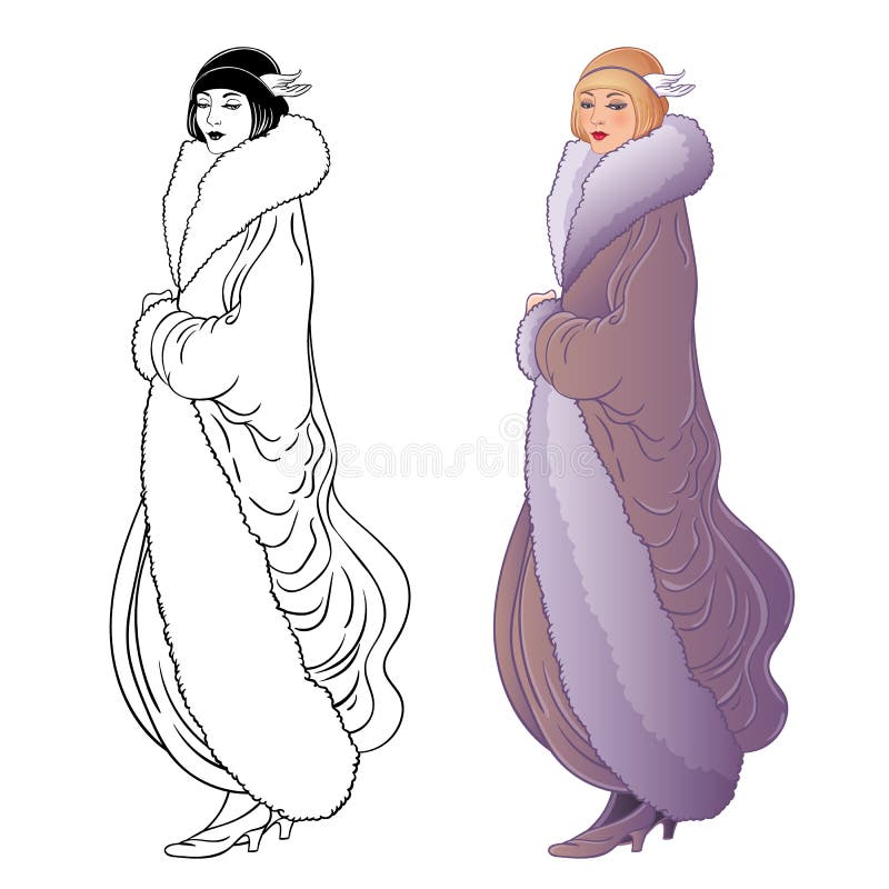 Stil flapper 20. șablon de proiectare pentru părțile din eșantion. frumoasă fată în stil Art Deco. femeie retro-moda glamour vector illustration