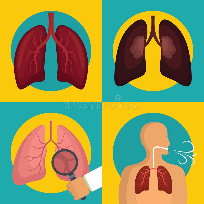 Stil för lägenhet för uppsättning för symboler för andning för lungaorgan mänsklig vektor illustrationer Stil för lägenhet för uppsättning för symboler för andning för lungaorgan mänsklig vektor illustrationer