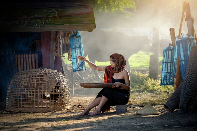 Stile di vita delle donne asiatiche rurali nella campagna Tailandia del campo fotografie stock libere da diritti Stile di vita delle donne asiatiche rurali nella campagna Tailandia del campo fotografie stock libere da diritti