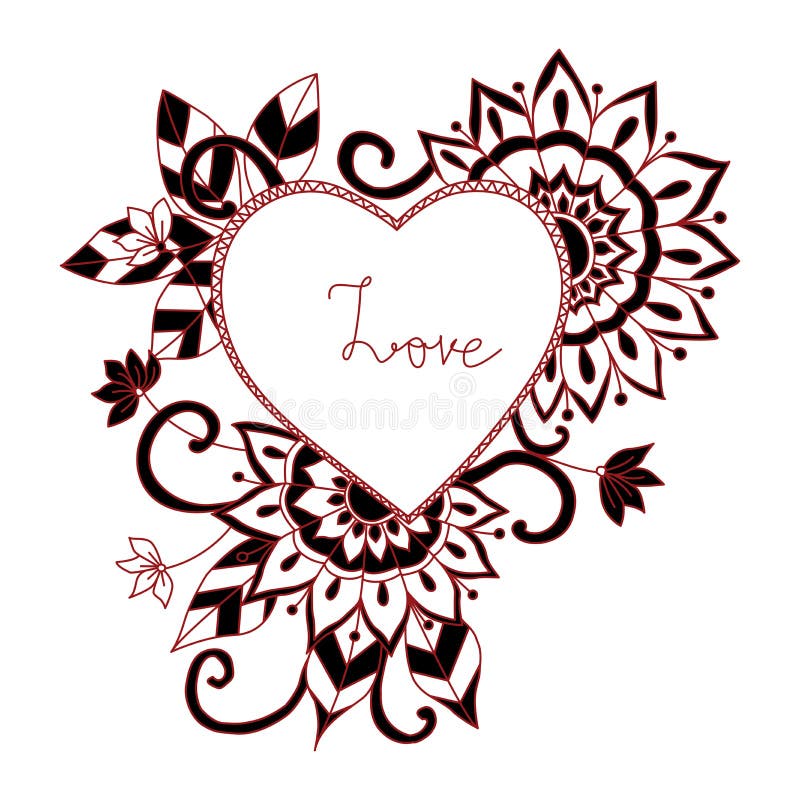 Stile Rosso Dello Zentangle Di Amore Per Il Libro Da Colorare Illustrazione Vettoriale Illustrazione Di Doodle Cuore