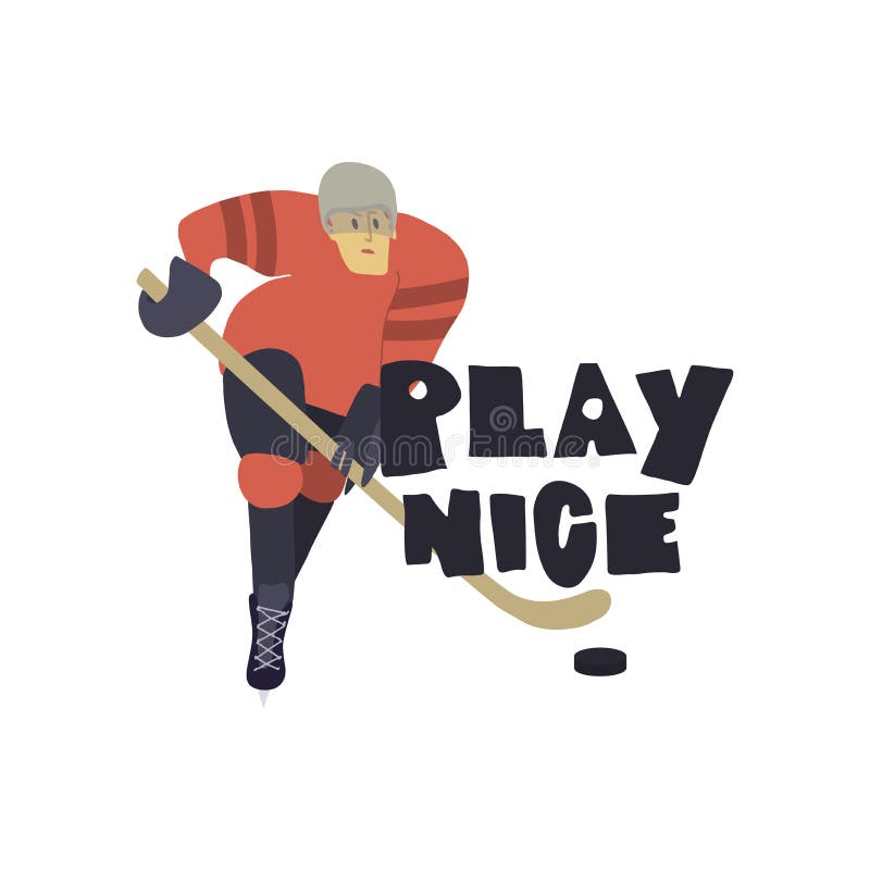 Stiliserad hockeyspelare Spela trevlig frihandstext stock illustrationer Stiliserad hockeyspelare Spela trevlig frihandstext stock illustrationer