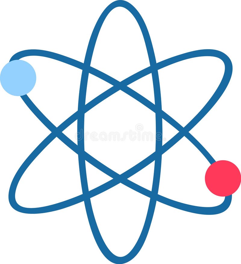 Stilisierte atomare Darstellung mit Elektronen, die den Kern umkreisen und visuelle Darstellung der atomaren Struktur geben, und stock abbildung