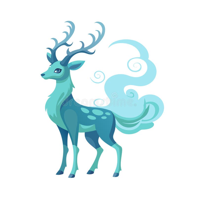 Stilisierte Blue Deer Illustration mit Antlern und wirbelnden Schwänzen stock abbildung