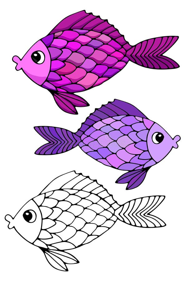 Stilisierte Hand Gezeichnete Fische 2 Stock Abbildung - Illustration