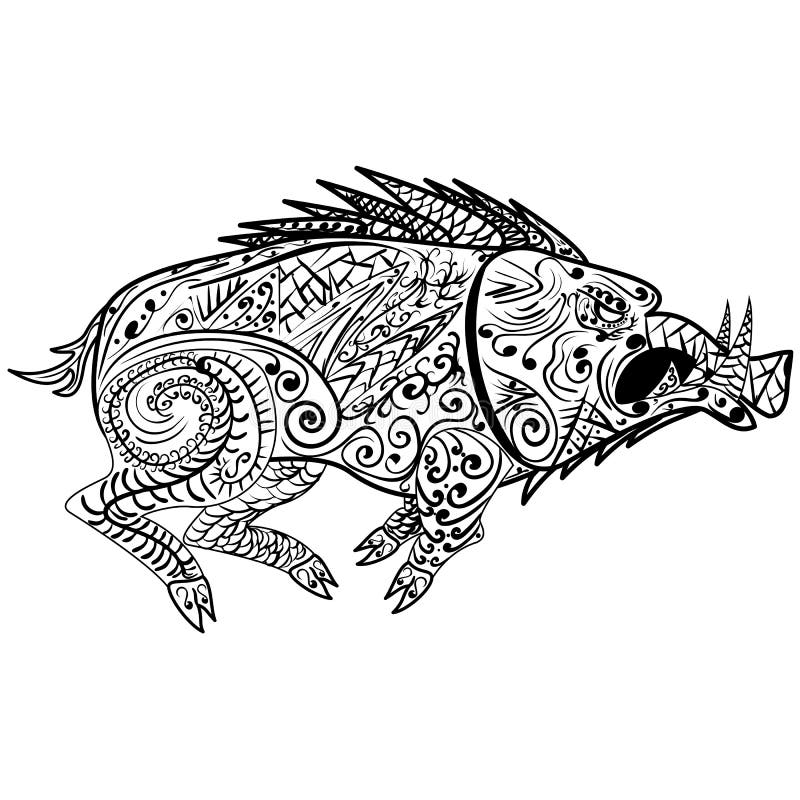 Stilisierter wilder Eber Razorback, Warzenschwein, Schwein, Schwein, lokalisiert auf weißem Hintergrund stock abbildung Stilisierter wilder Eber Razorback, Warzenschwein, Schwein, Schwein, lokalisiert auf weißem Hintergrund stock abbildung