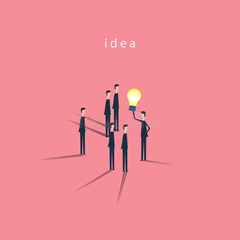 Stilizare minimalistă. finanțare de afaceri. becuri și persoane în picioare. simbol brainstorming teamwork stock illustration
