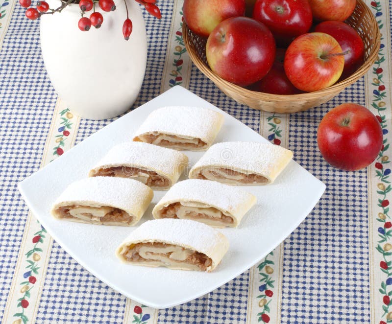 Still life with apple roll (strudel)