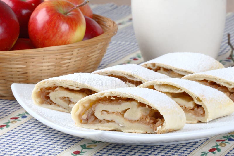 Still life with apple roll (strudel)