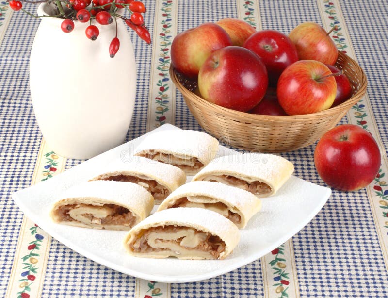 Still life with apple roll (strudel)