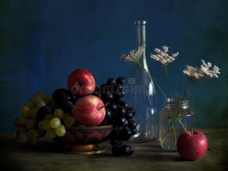 Still life with apples and vine