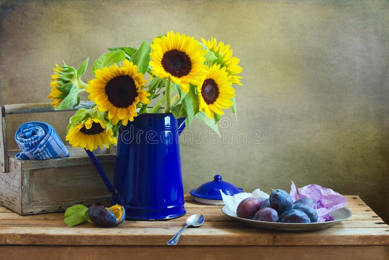 Still life with beautiful sunflower bouquet