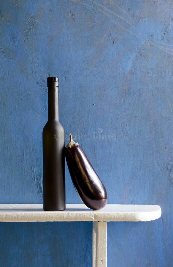 Still-life with bottle and aubergine