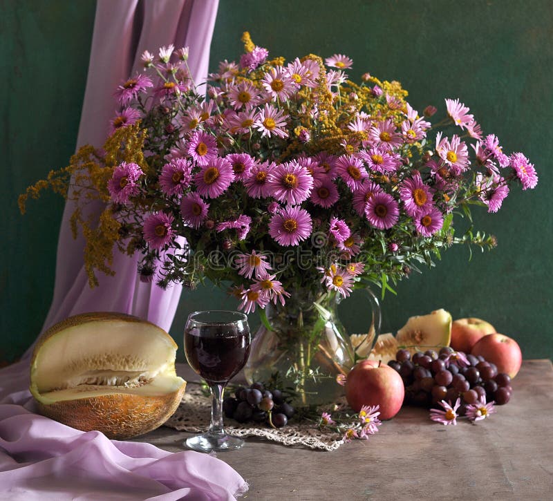 still life with butter-weed and fruit