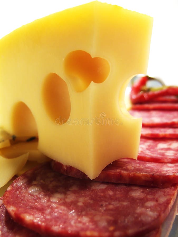 Still life with cheese and sausage