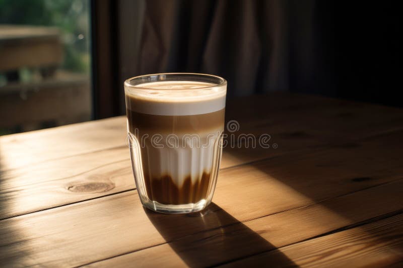 Still life of creamy coffee in a glass on the table stock illustration