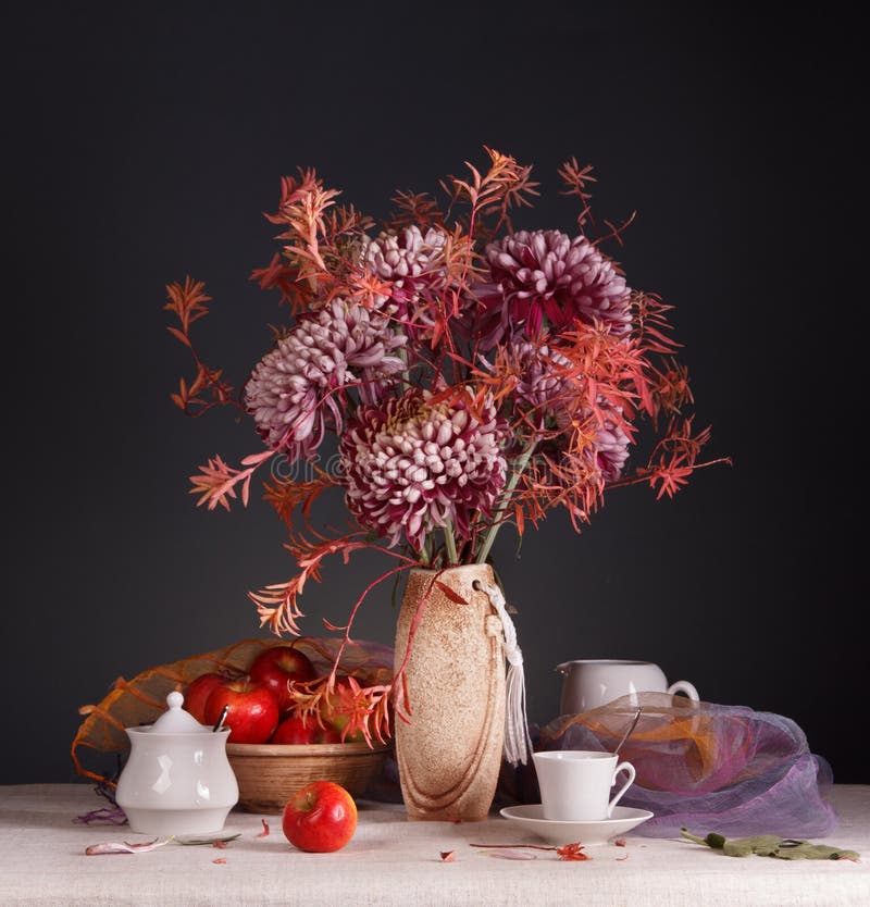Still Life with Flowers and utensils for coffee