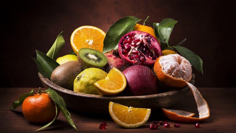 Still life fruit basket. flavors and colors