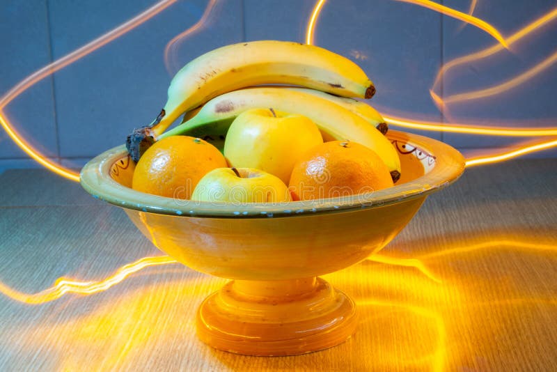 Still Life With Fruit Such As Banana Orange And Apple Stock Image