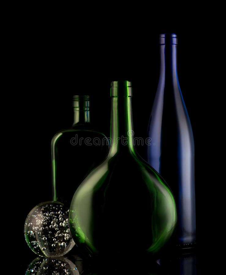 Still Life of Glass Bottles Stock Photo Image of space, composition 95500060